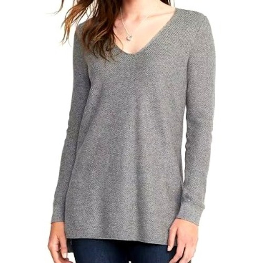 OLD NAVY Women's XXL Gray Relaxed Textured V-Neck Sweater Tunic Long Sleeve Cozy